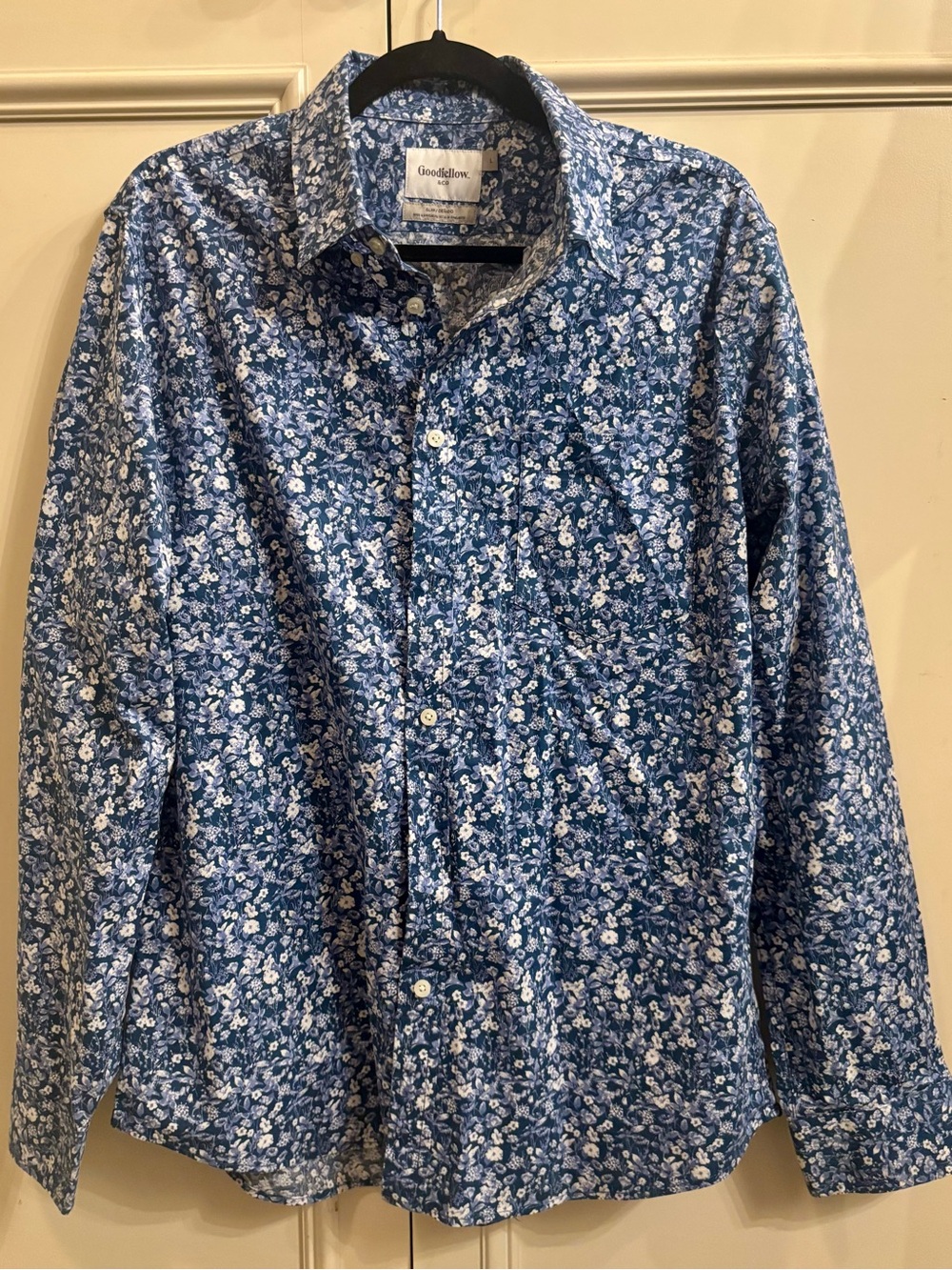 Goodfellow & Co Blue Floral Print Long-Sleeve Button-Down Shirt